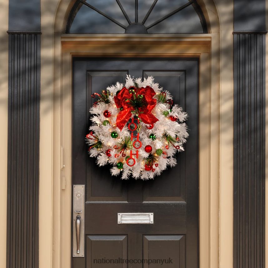 Greenery | National Tree Company 24in Ho Ho Ho Wreath with Battery Operated Warm White LED Lights F2L4F295